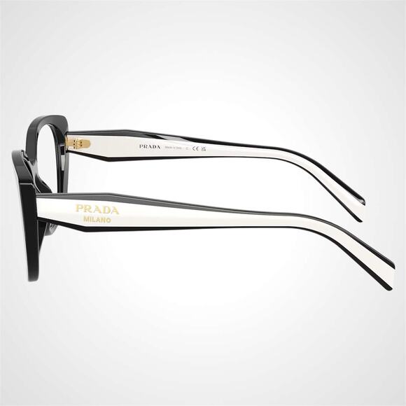 New PRADA Eyeglasses Cat Eye Black White Gold 53-17-140 Womens - Picture 3 of 6